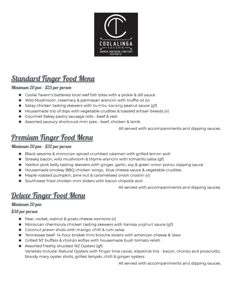 Function Menu Coolalinga Tavern